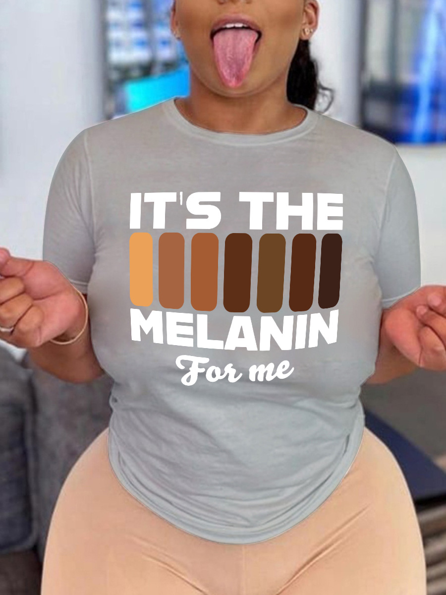 

LW Plus Size Round Neck Letter Print T-shirt, Grey