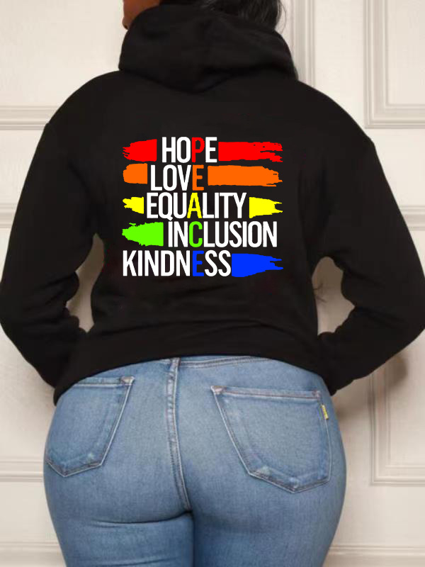 

LW Letter Print Pullover Hoodie, Black