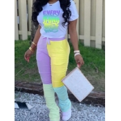 LW Letter Print Patchwork Pants Set