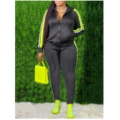LW Hooded Collar Patchwork Tracksuit Pants Set