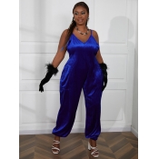 LW Plus Size Velvet Solid Backless Skinny Jumpsuit