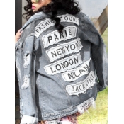 LW Plus Size Casual Letter Decoration Ripped Navy 