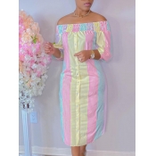 LW Button Design Striped Dress