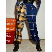 LW Letter Print Plaid Patchwork Pants