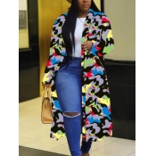 LW Plus Size Lapel Neck Camo Print Coat