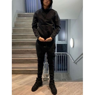 

LW BASICS Men Drawstring Pocket DesignTracksuit Set, Black