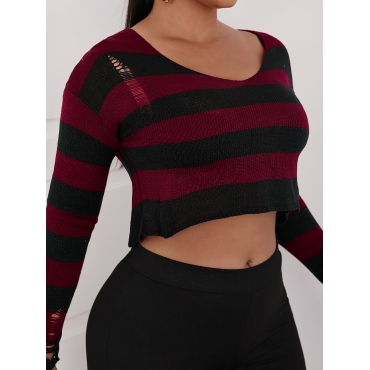 

LW Crop Top Striped Sweater, Wine red