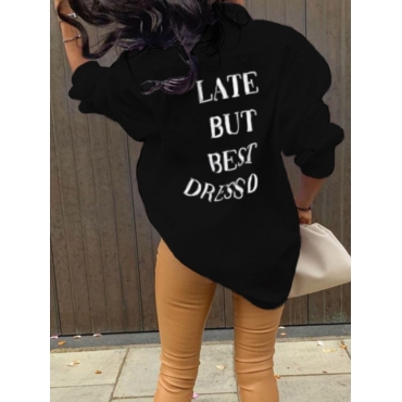 

LW Plus Size Letter Print Loose Blouse, Black