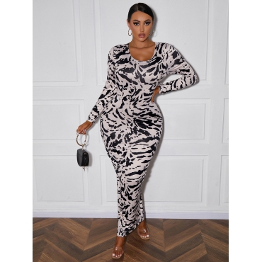 

LW Round Neck Zebra Striped Bodycon Dress, Zebra stripe