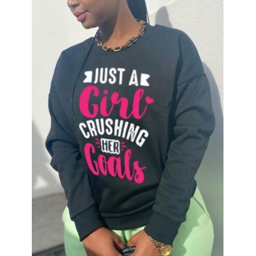 

LW BASICS Round Neck Letter Print Sweatshirt, Black