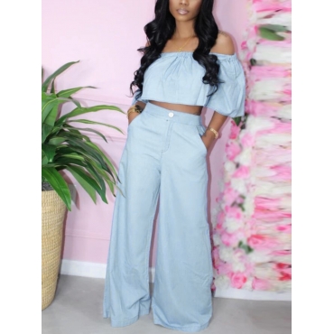 

LW Off The Shoulder Wide Leg Pants Set, Baby blue