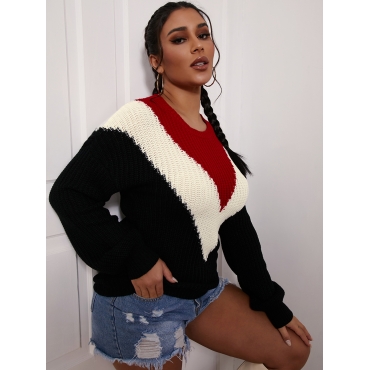 

LW Color-lump Patchwork Sweater, Black
