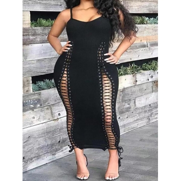 

LW Plus Size Bandage Hollow-out Design Cami Dress, Black