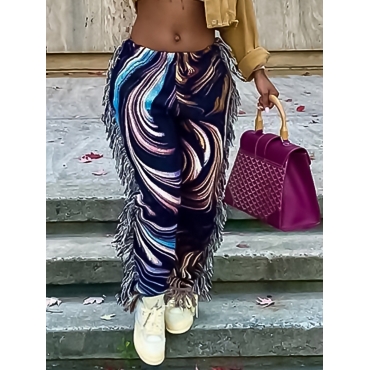 

LW Street Striped Print Tassel Design Multicolor Pants, Multi