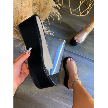

LW See-through Round-toe Platform Shoes, Black