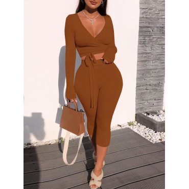 

LW Bandage Design Cropped Skinny Pants Set, Brown