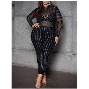 

LW SXY Plus Size See-through Sequined Jumpsuit, Black