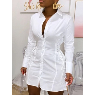 

LW Plus Size Bandage Button Design Shirt Dress, White