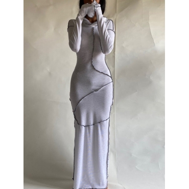 

LW BASICS Hooded Collar Striped Bodycon Dress, White