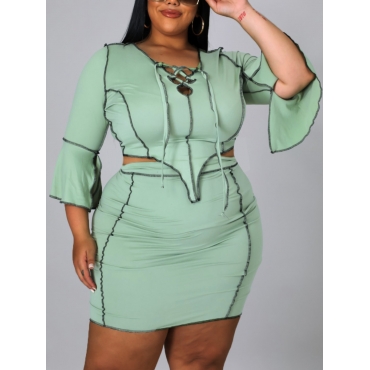 

LW Plus Size Striped Flared Skirt Set, Cyan