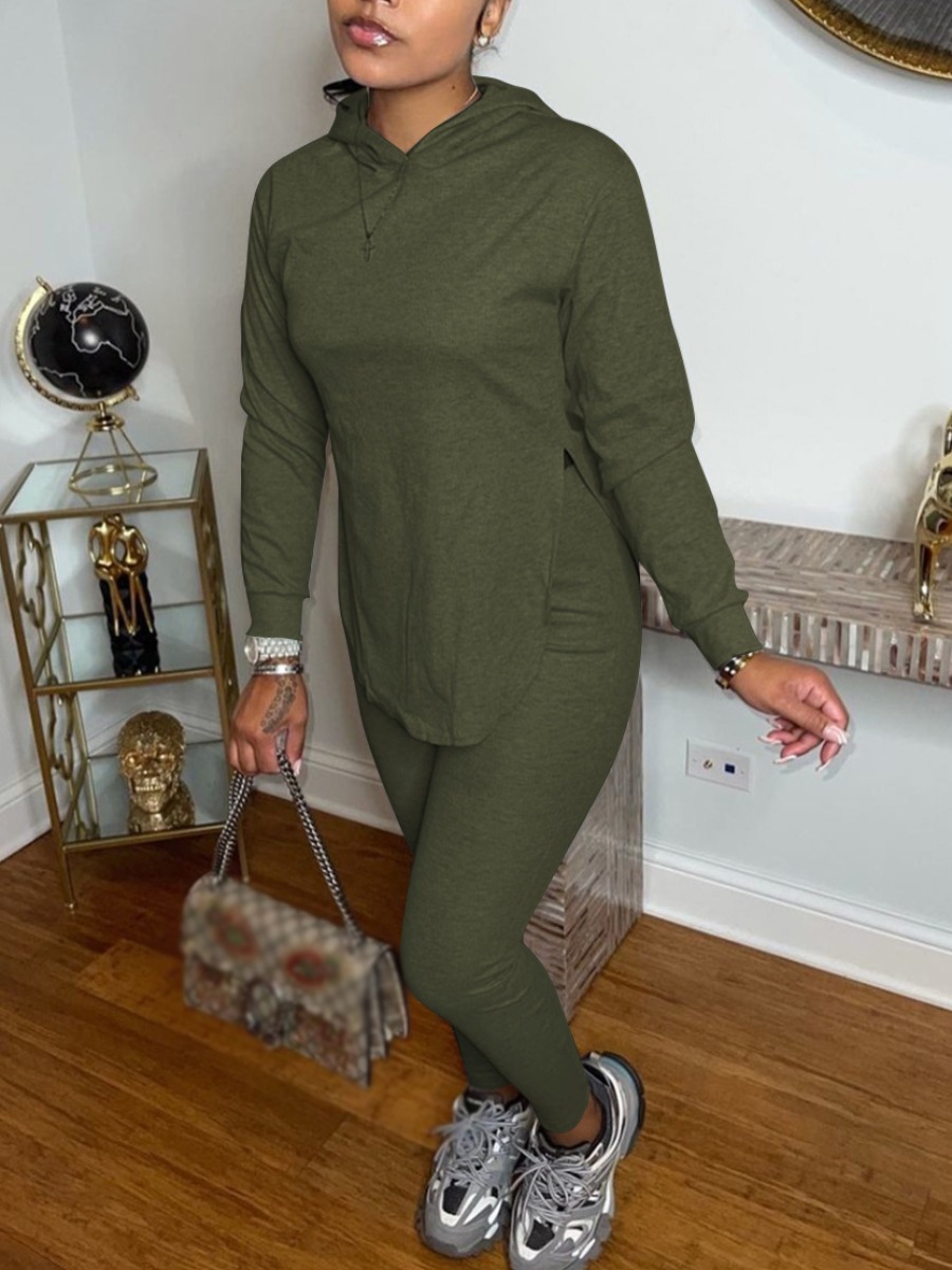 

LW BASICS Split Pullover Pants Set, Black green