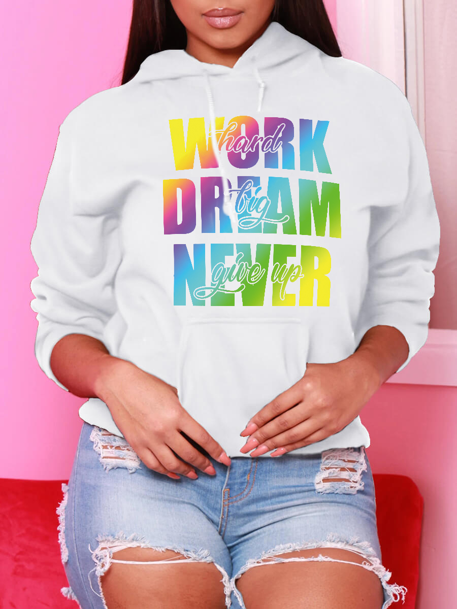 

LW Letter Print Kangaroo Pocket Hoodie, White
