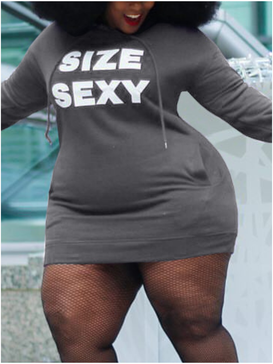 

LW Plus Size Letter Print Pocket Design Sweat Dress, Grey