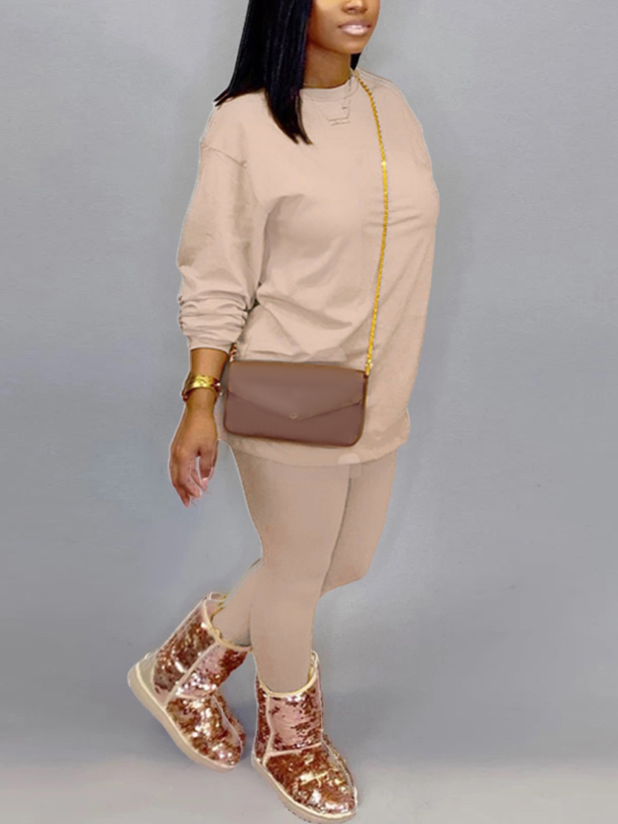 LovelyWholesale BASICS O Neck Skinny Pants Set Fall Long Sleeve Casual Basic Round Neck Spring Summer 2024