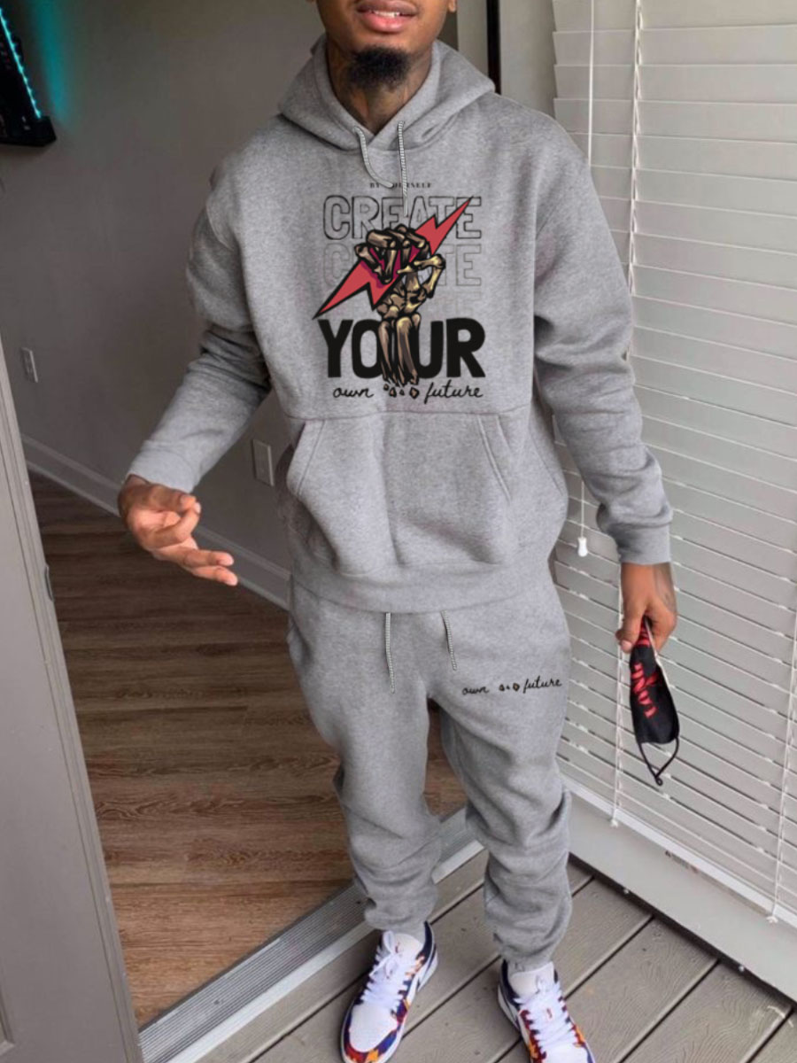 

LW Men Letter Print Pocket Design Tracksuit Set, Grey