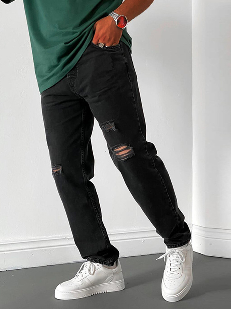 

LW Men Ripped Slant Pocket Pants, Black