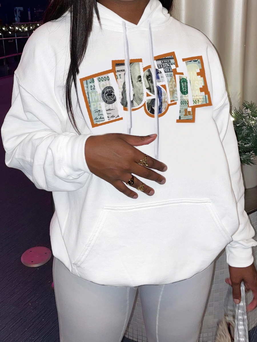 

LW Money Print Kangaroo Pocket Hoodie, White