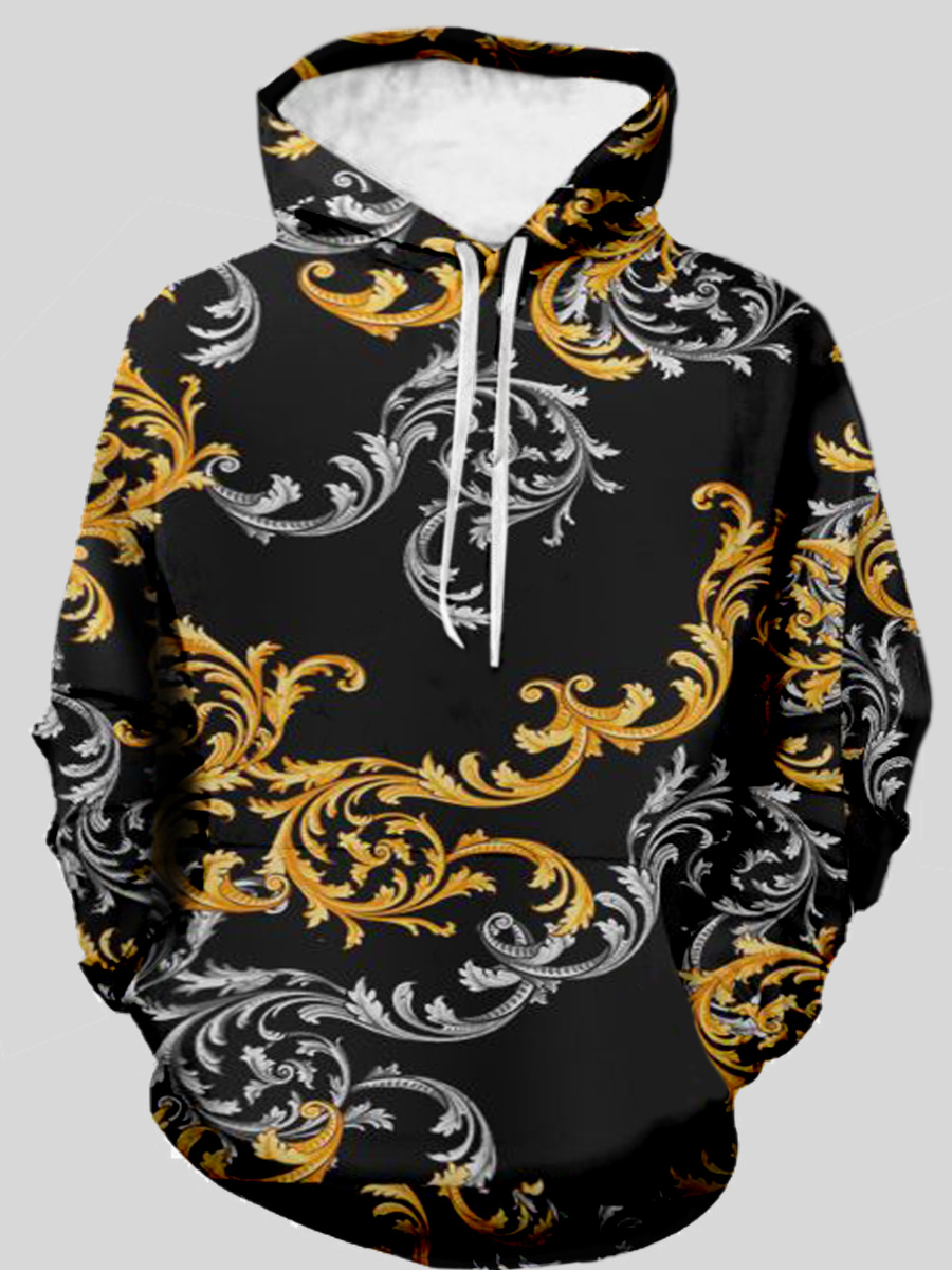 

LW Men Hooded Collar Floral Print Hoodie, Multi