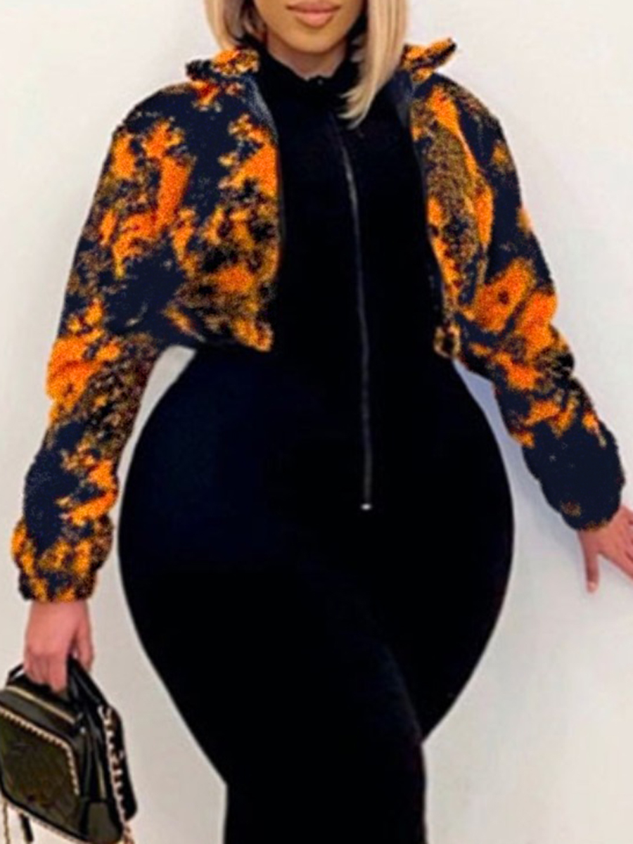 

LW Plus Size Zipper Design Tie Dye Jacket, Croci