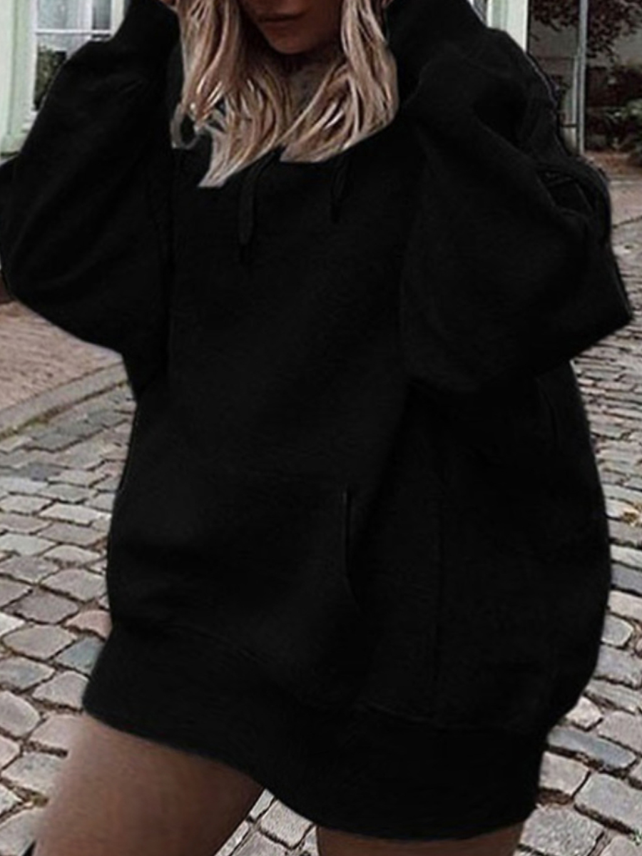 

LW BASICS Plus Size Kangaroo Pocket Oversized Sweat Dress, Black