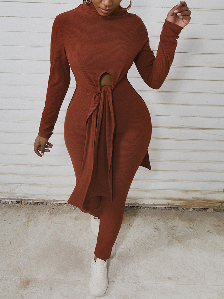 LW Rib Knit Bandage Design Split Pants Set
