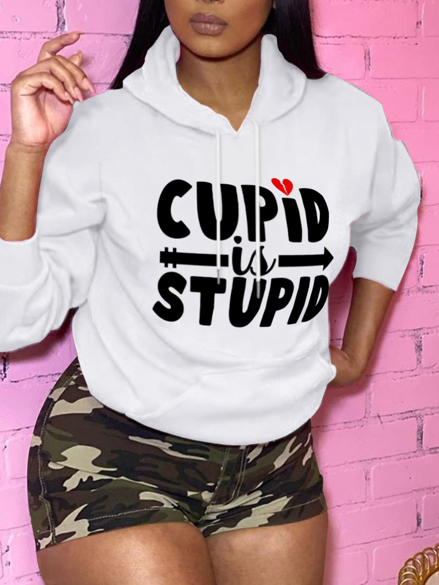 

LW Heart Letter Print Hoodie, White