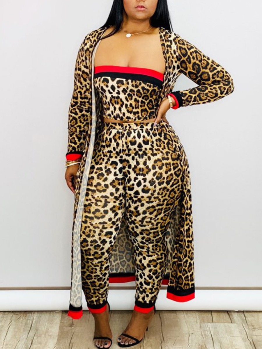 

LW Patchwork Leopard Print Three-piece Pants Set