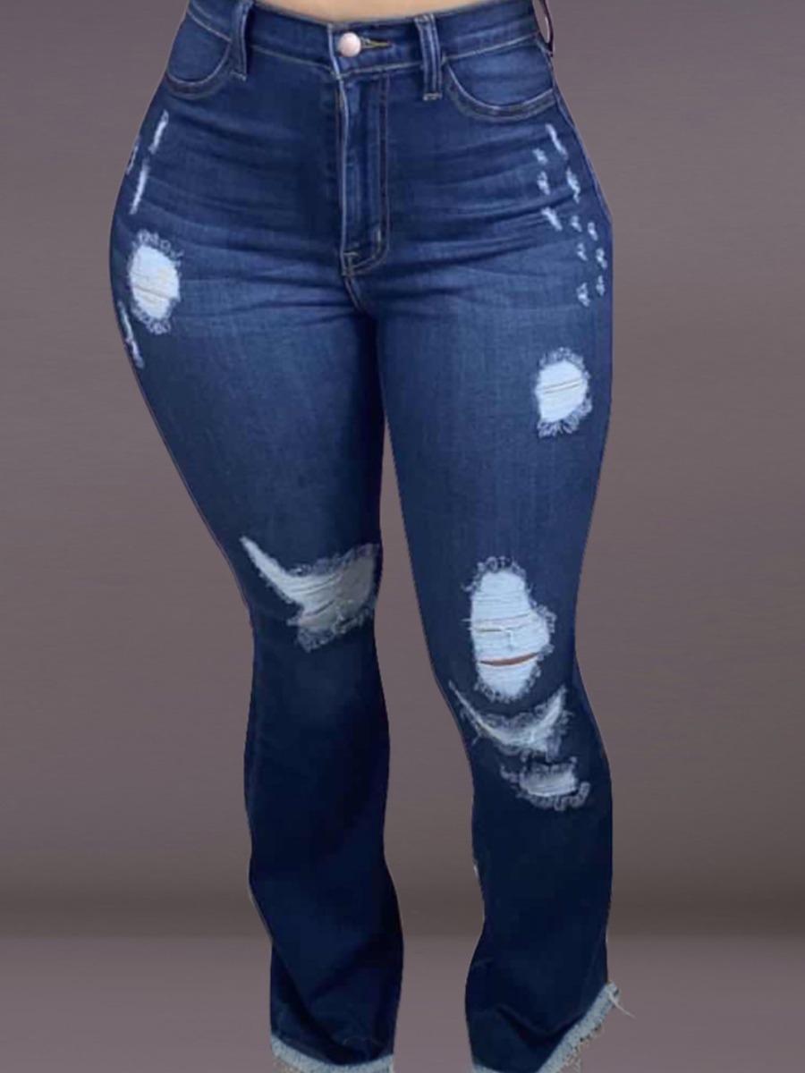

LW High Waist Ripped Skinny Jeans, Deep blue
