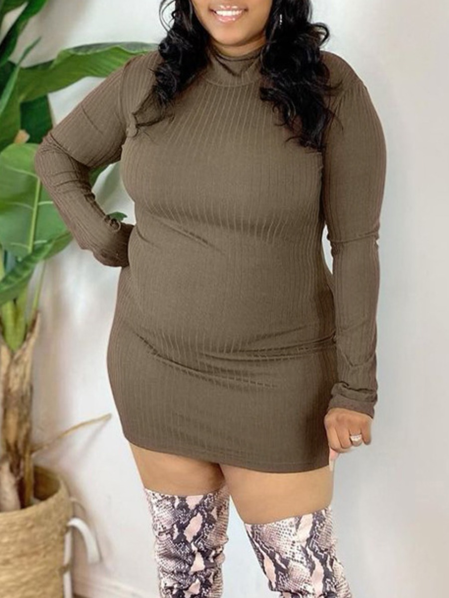 

LW BASICS Plus Size Rib Knit Bodycon Dress, Army green