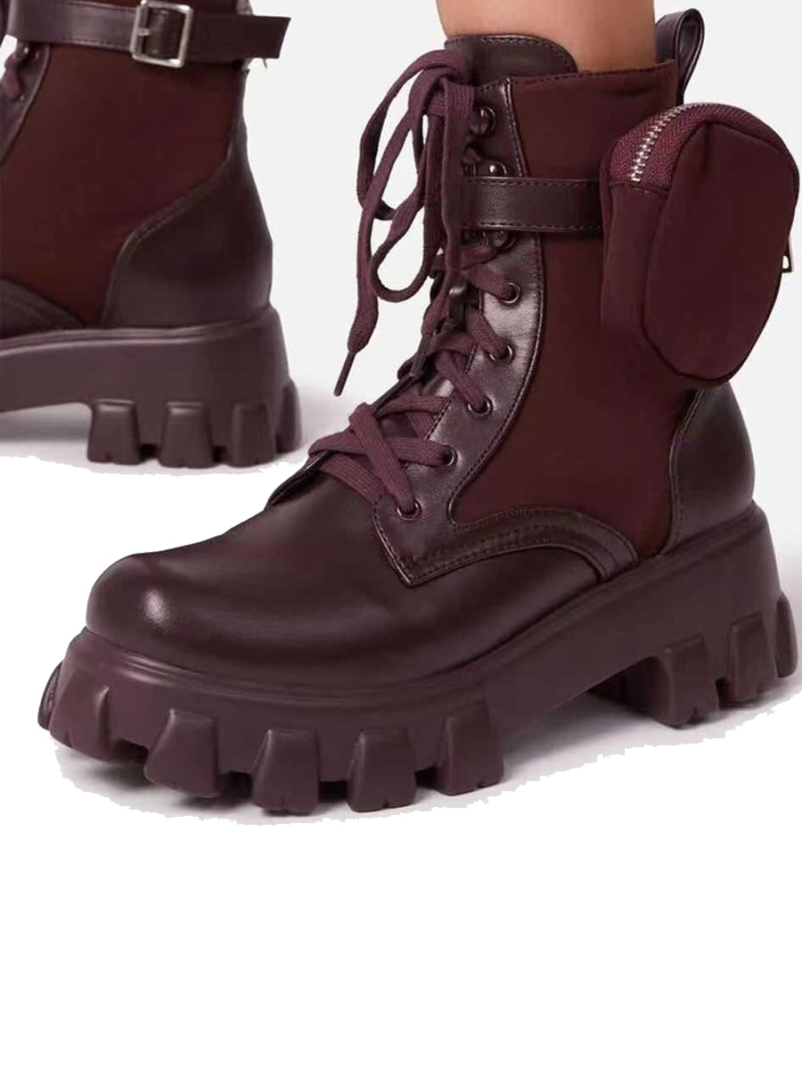 

LW Buckle Mini Purse Decor Boots, Wine red