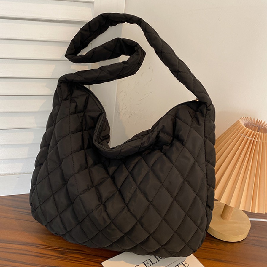 

LW Embossed Basic Plaid Shoulder Bag, Black