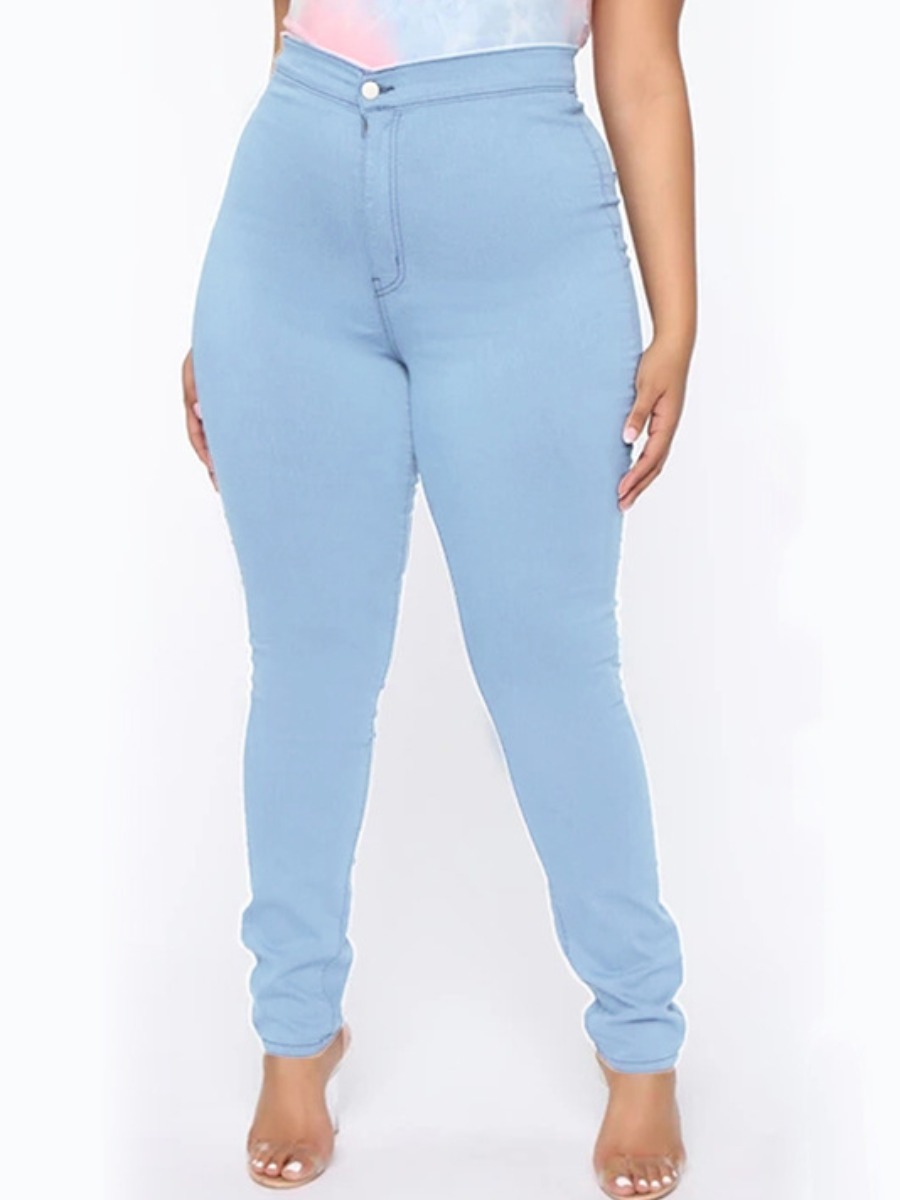 

LW BASICS Plus Size High-waisted Elastic Jeans, Baby blue