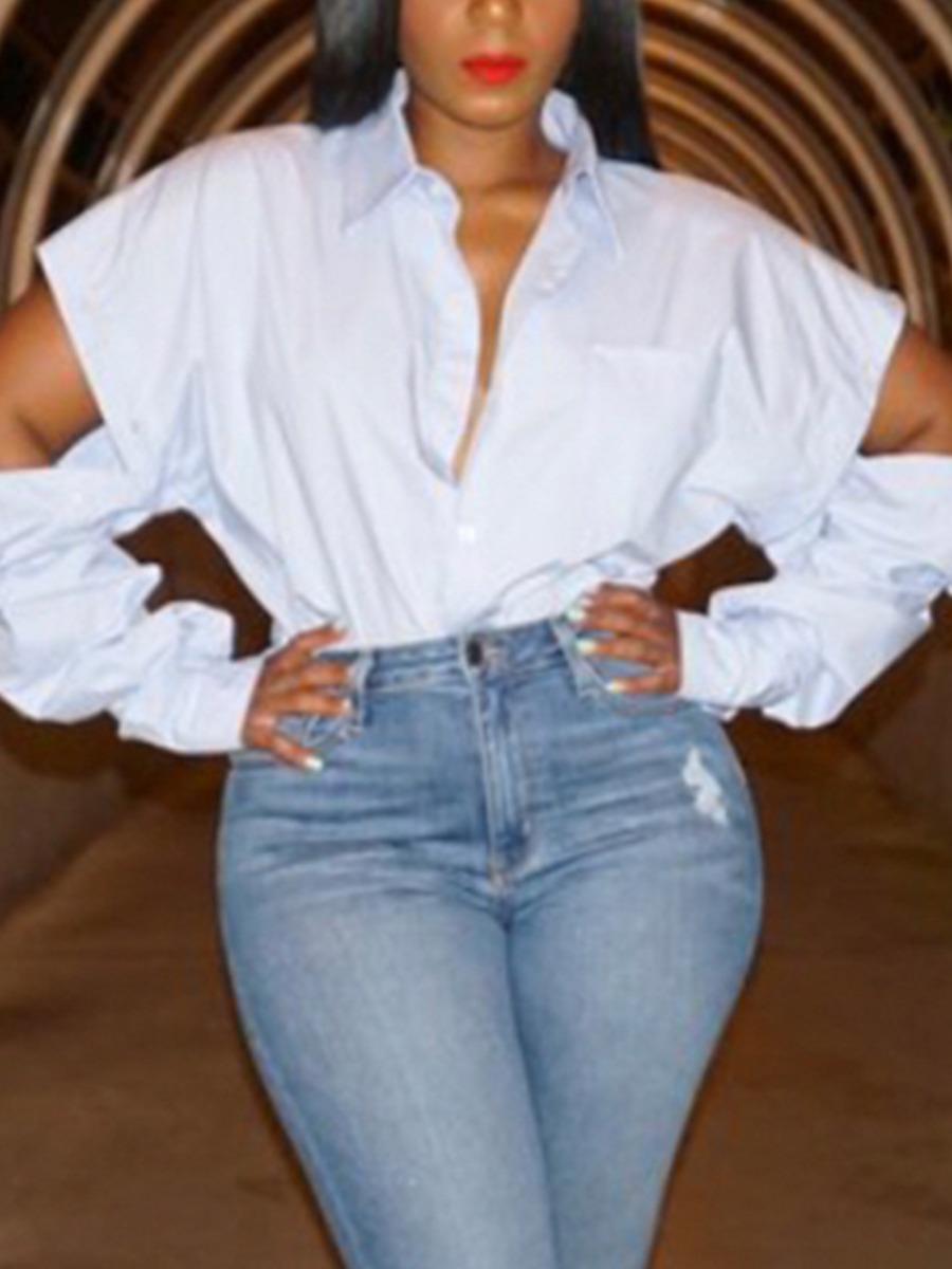 LW Plus Size Cut Out Solid Loose Blouse