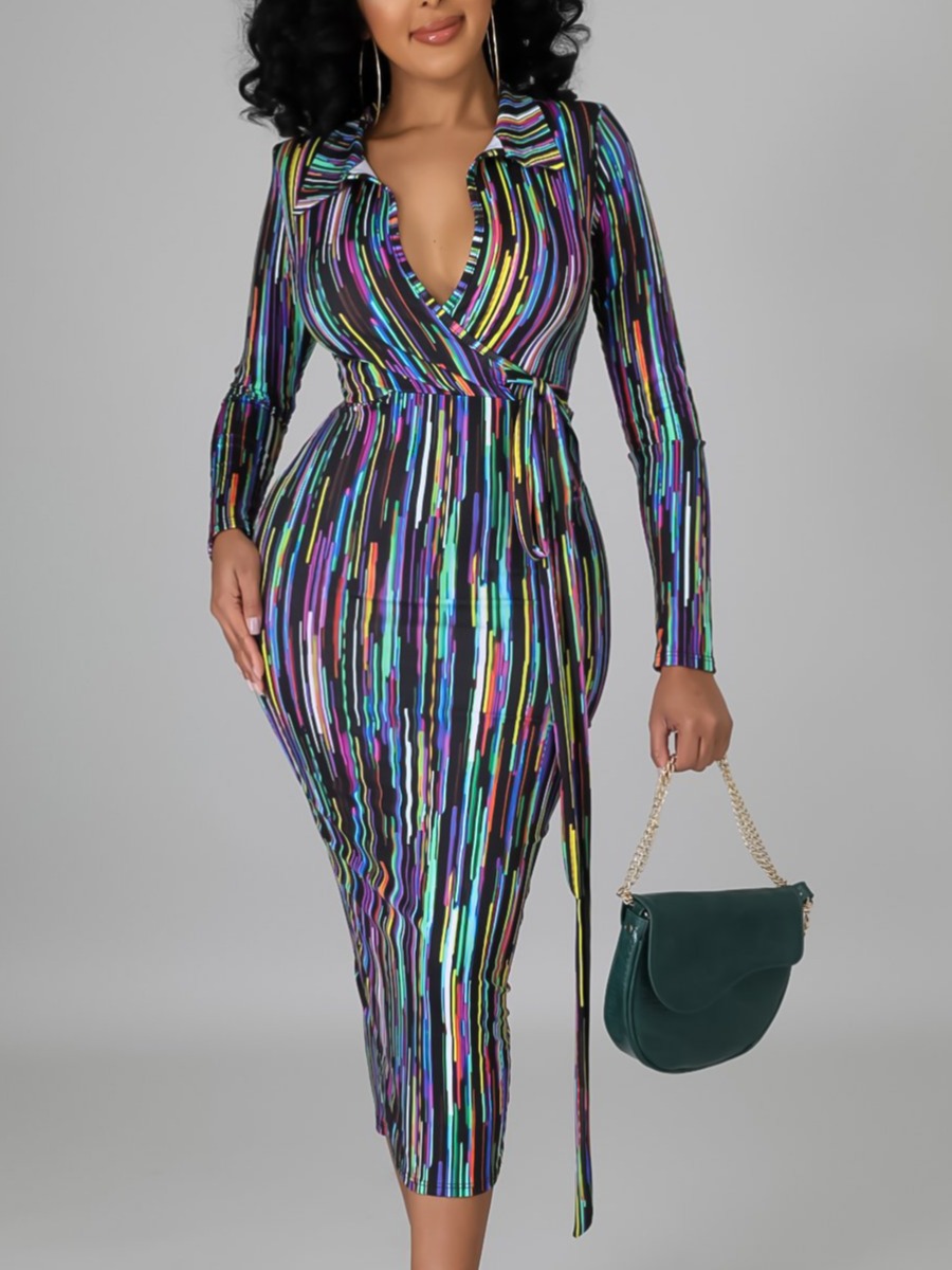 

LW Mixed Print Slit Bodycon Dress, Multicolor mstn
