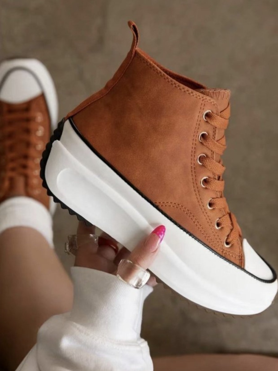 

LW Lace-up Patchwork Platform Shoes, Brown