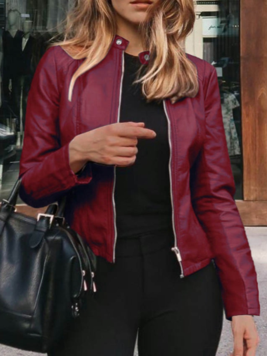 

LW BASICS Zipper Up Solid Leather, Wine red