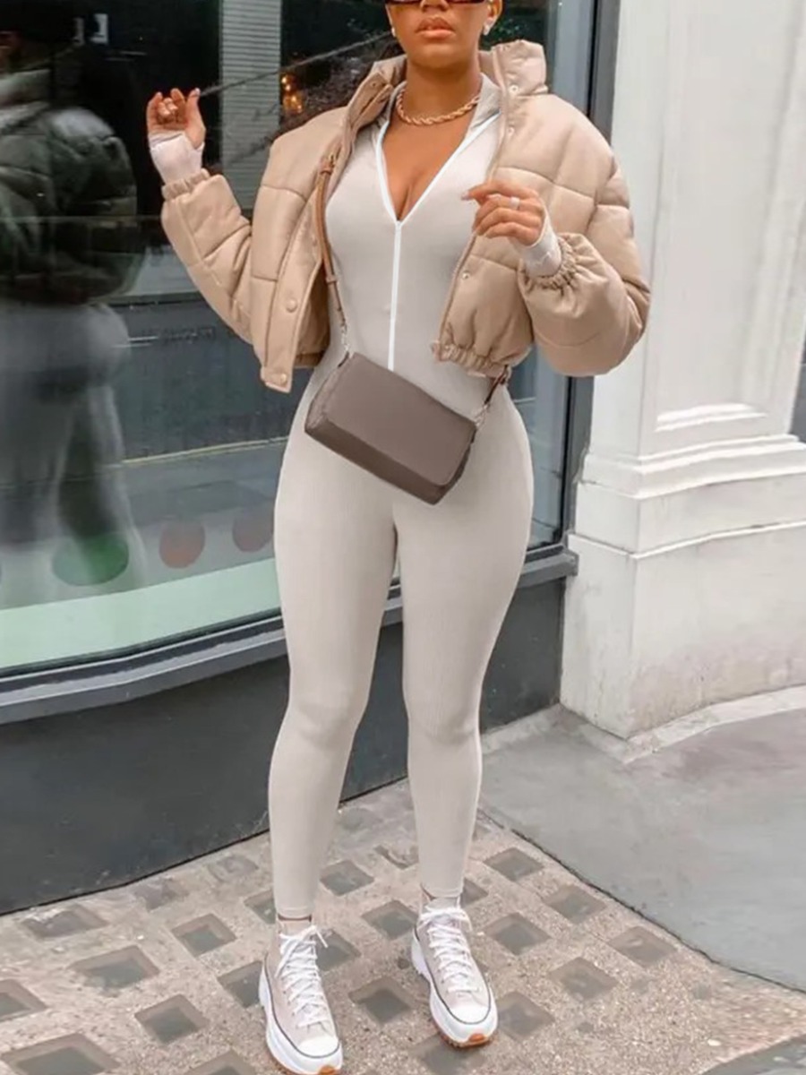 

LW Zipper Design Skinny Jumpsuit, Grey