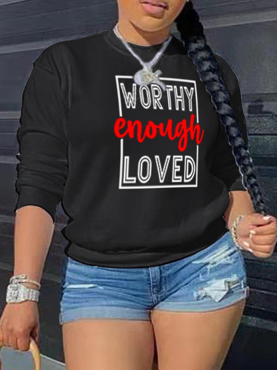 

LW Letter Print Pullover Sweatshirt, Black
