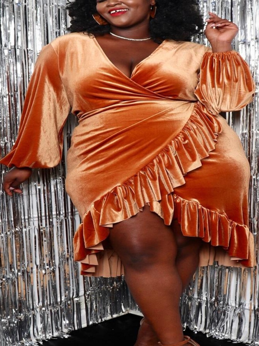 

LW Plus Size Flounce Design Wrap Dress, Croci