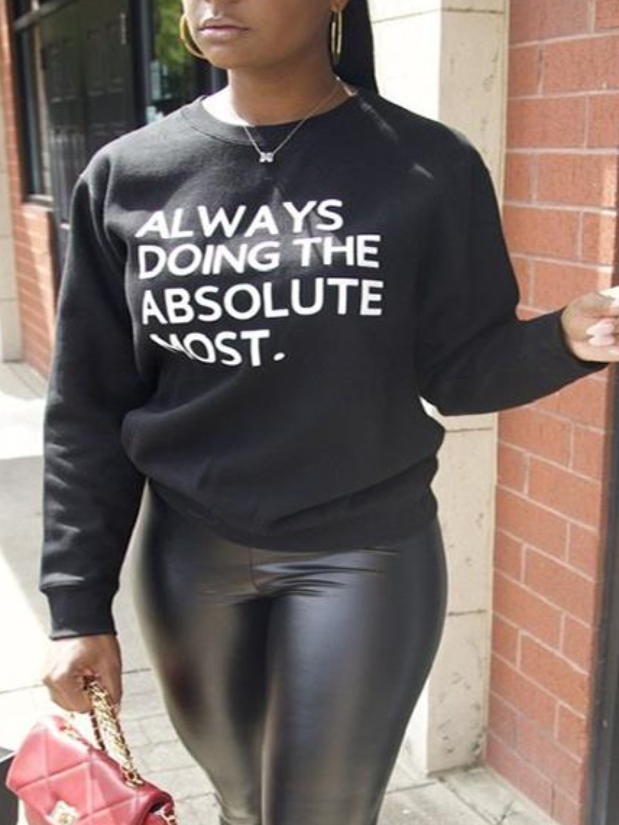 

LW Letter Print Loose Sweatshirt, Black